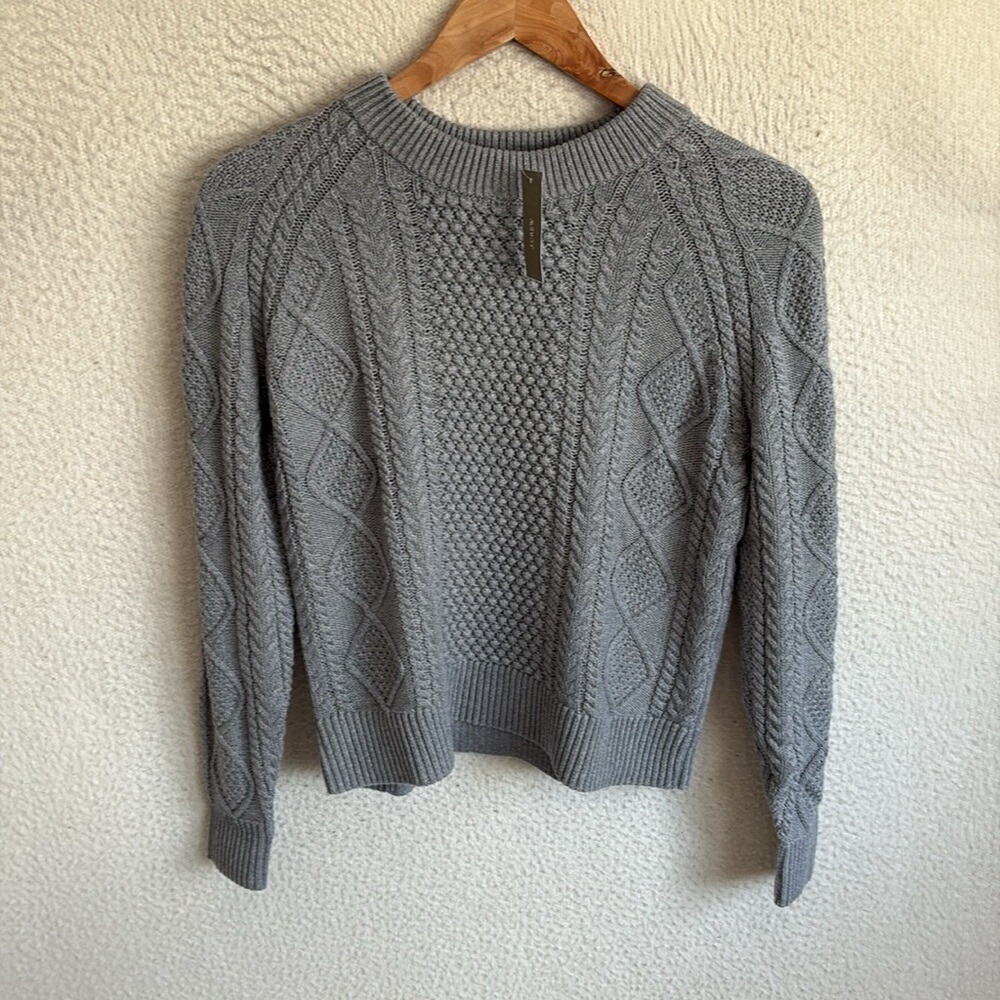 J Crew Cotton‎ cable-knit crewneck sweater Womens XXS Grey - Picture 2 of 8